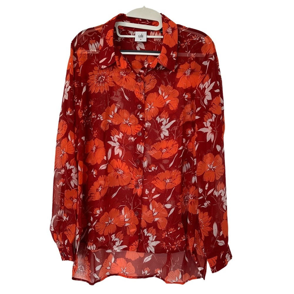 CAbi Chiffon‎ Floral Button Down Long Sleeve Blouse Women's Size M